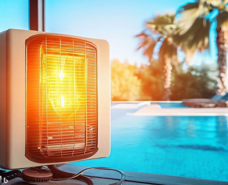 Calentador eléctrico frente a piscina